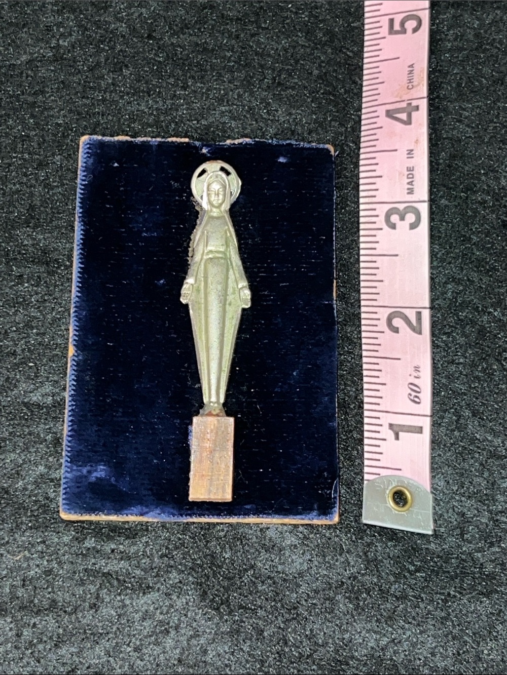 Vintage MCM Italian Engraved Pewter Madonna Virgin Mary Wood Plaque Shrine